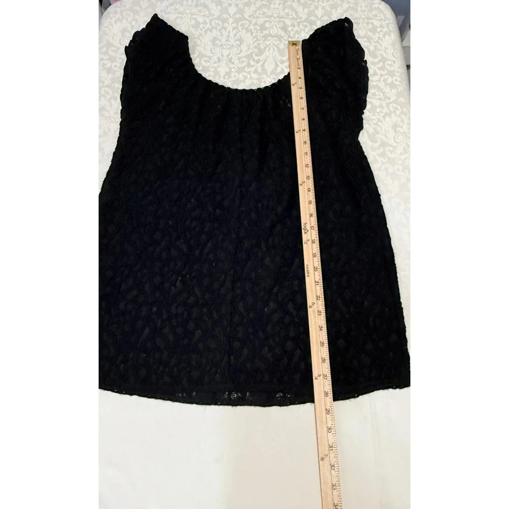 Studio M Lace Knit Top Womens Medium Black Flutter Sleeve Wool Blend Whimsigoth - Picture 7 of 8